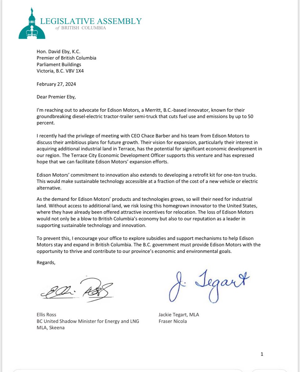 So much for sending a letter to the NDP asking them to support Edison Motors. For a group of average guys to come up with an above average idea is amazingly simple yet complicated. They deserved better