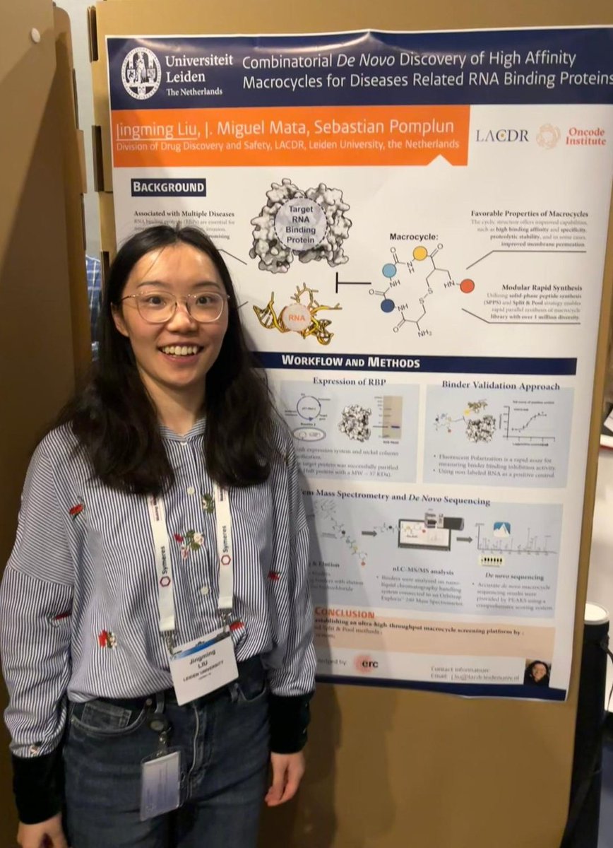 Big congratulations to Miguel Mata (@pasteldemata), Brecht Ellenbroek and Jingming Liu of the @PomplunSeb Lab and @LACDR for delivering their poster presentations at #MedChemFrontiers24. Lots of engagement and interest from the conference delegates. 👏👏👏