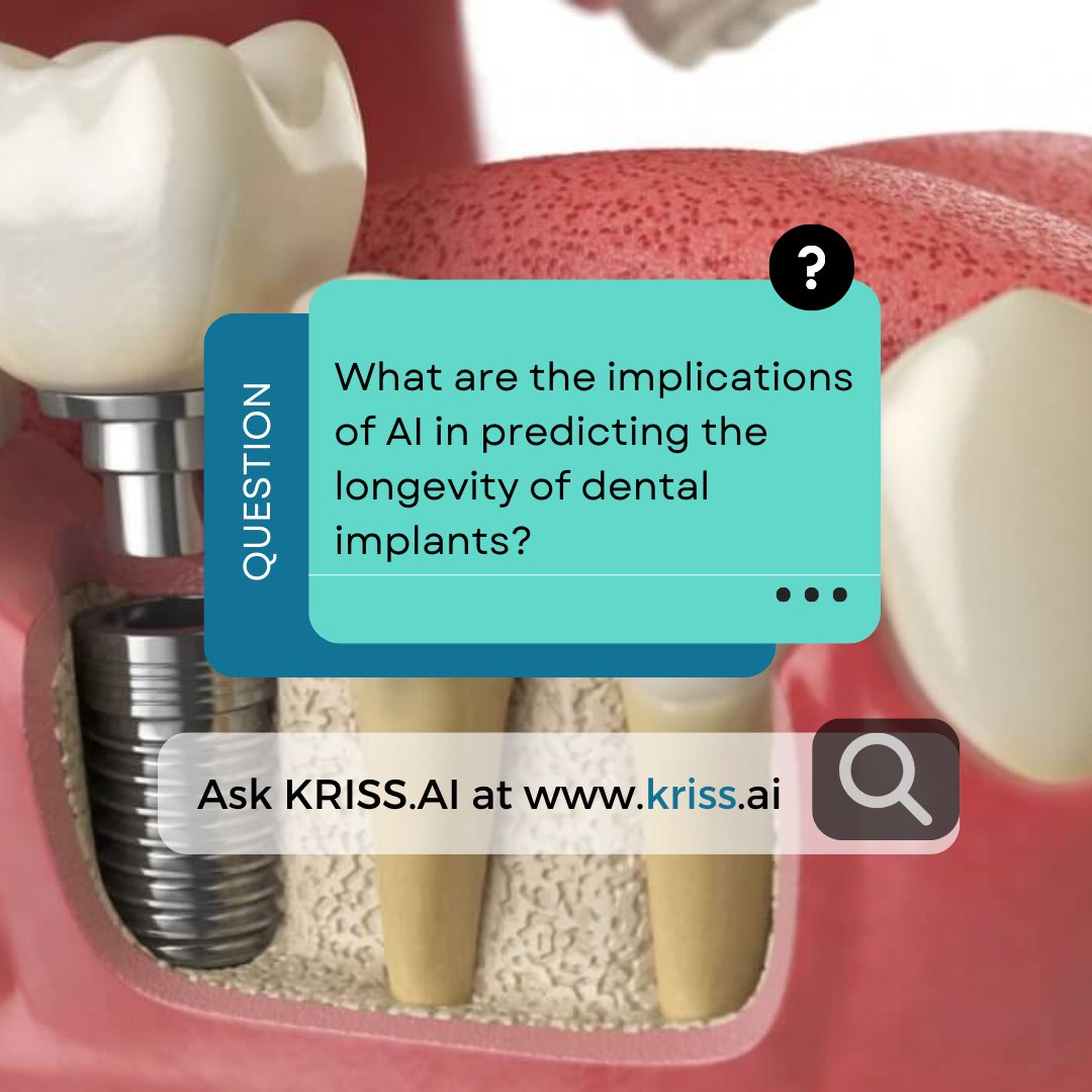 KrissAIdental's tweet photo. AI Predicts Dental Implant Success: Revolutionizing Longevity & Patient Care 🦷✨
#DentalTech #AIInDentistry #DentalAI #DentalTech #InnovativeDentistry #PatientCare #AIinHealthcare #FutureOfDentistry #KrissAI #dentalchatbot https://t.co/c2zAATOnJj