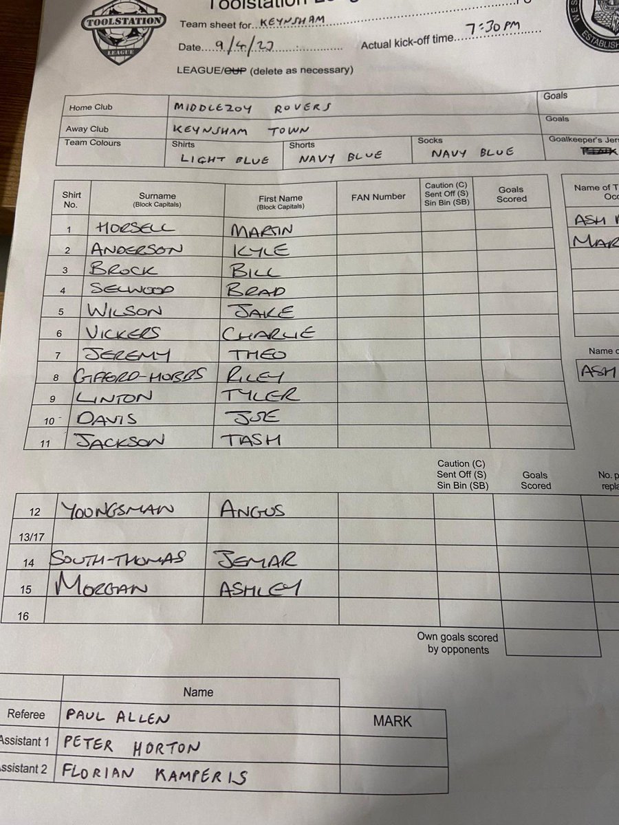 Our lineup to face @middlezoyrovers