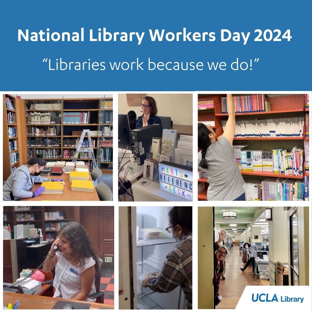 It's #NationalLibraryWeek and today we celebrate #NationalLibraryWorkersDay! UCLA Library employees are crucial to enacting the Library's mission. From our dedicated full-time staff to our hard-working student employees, thank you for all you do today and every day! 📚❤️