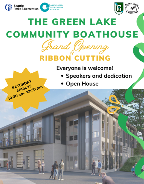 We're happy to announce the Grand Opening of the Green Lake Community Boathouse! Please join us at the ribbon-cutting on April 13, at 10:30 a.m. We can't wait for you to check out the new facility and learn more about the new offerings. See you there! 🚣‍♀️