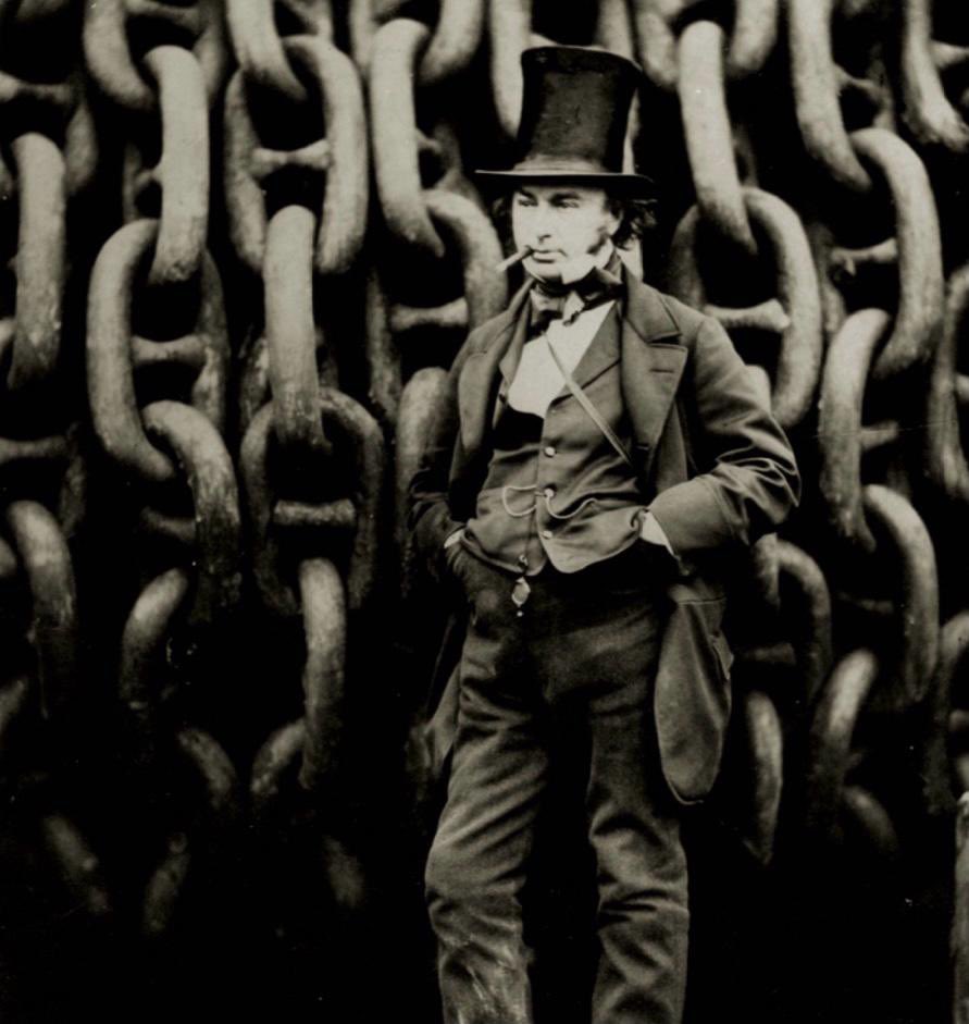 Isambard Kingdom Brunel born this day 1806. Little man, big hat, big cigar, big chains, big ideas. Second Greatest Briton BBC poll. Built the biggest ship in the world three times, the fastest railway in the world and the first tunnel under a river (with his father Sir Marc).