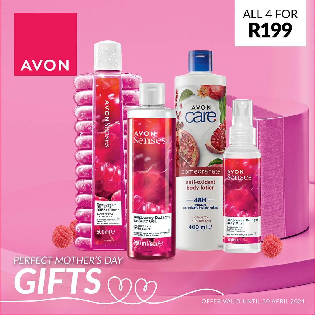 ThingsAvon's tweet photo. Give Mom a collection of pampering delights.

https://t.co/Pzp5ciFqmR

#AvonSouthAfrica #ChooseAvon #ShopNow #DealsForYou #EmbraceYourPower ⁦@AvonSouthAfrica⁩ ⁦@ThingsAvon⁩ https://t.co/vQjkeSMZEj