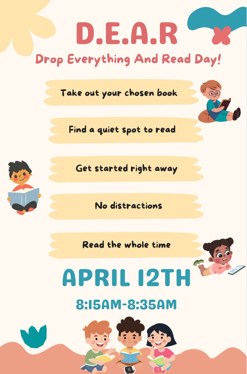 Don’t forget about our fun dress up days this week to celebrate School Library Month and National Library Week! We also will have D.E.A.R. Time on Friday, April 12th from 8:15-8:35 am! @WeinertES @SeguinISD @MatsRead #SchoolLibraryMonth #NationalLibraryWeek #DEAR