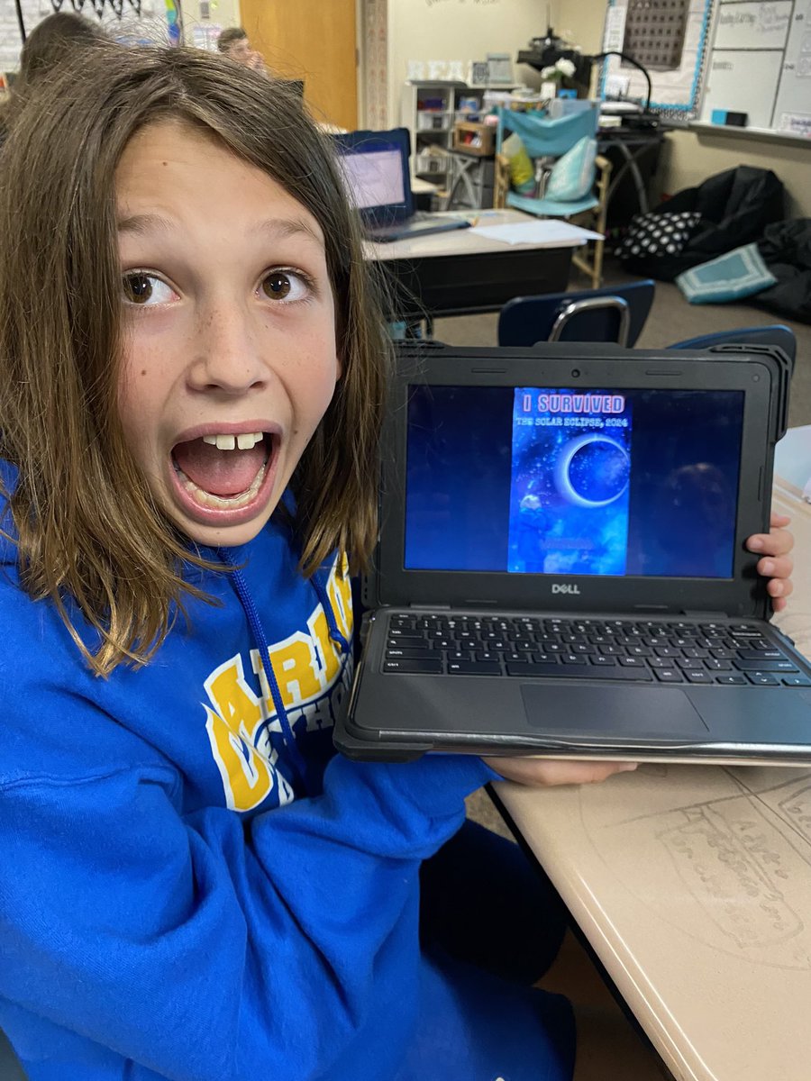 MrsWorrellCAM's tweet photo. Grateful for witnessing the awe of a total eclipse 🌑 and it got me thinking about the power of storytelling! Inspired by the #ISurvived series, I challenged my students to write a  journal entry based on their memories and observations during the marvelous eclipse on 4/8. @myccs https://t.co/BQu31M1ImS