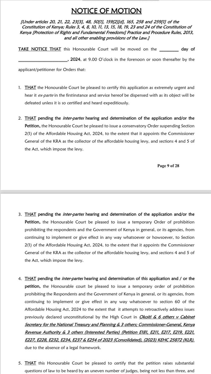 Colleague senators and seven other human rights defenders have taken the Affordable Housing Act to court seeking to quash it in its entirety. We specifically take issue with a section of the new Act that seeks to appoint the Commissioner General of KRA as the collector of the