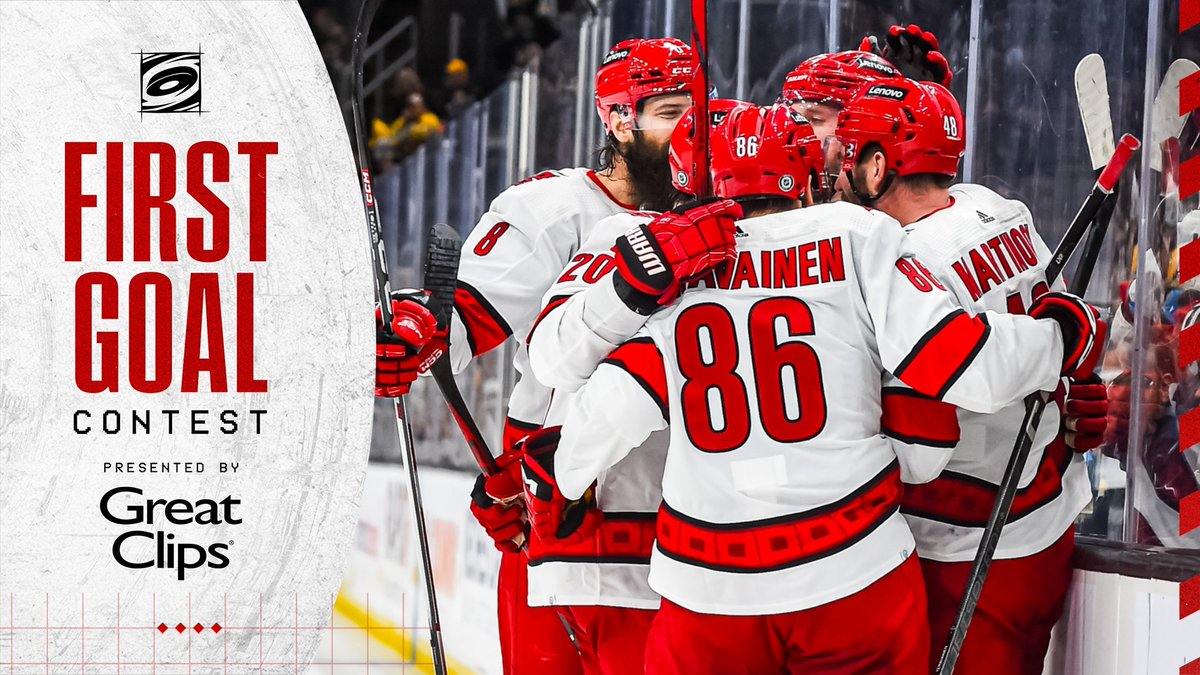 Canes's tweet photo. It's been a minute 

Guess who scores the first #Canes goal tonight in Boston, and we'll select one correct answer at random to win a signed puck and @GreatClips gift card! https://t.co/N42MD7Cwpi