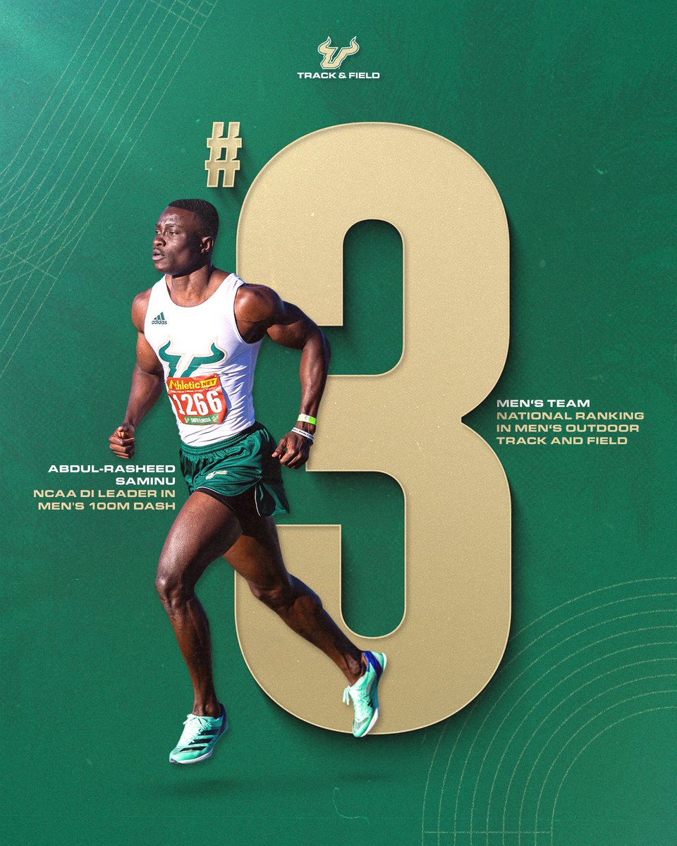 Highest national ranking in men's program history! @USTFCCCA has ranked South Florida's men's team number three in the nation! #HornsUp🤘