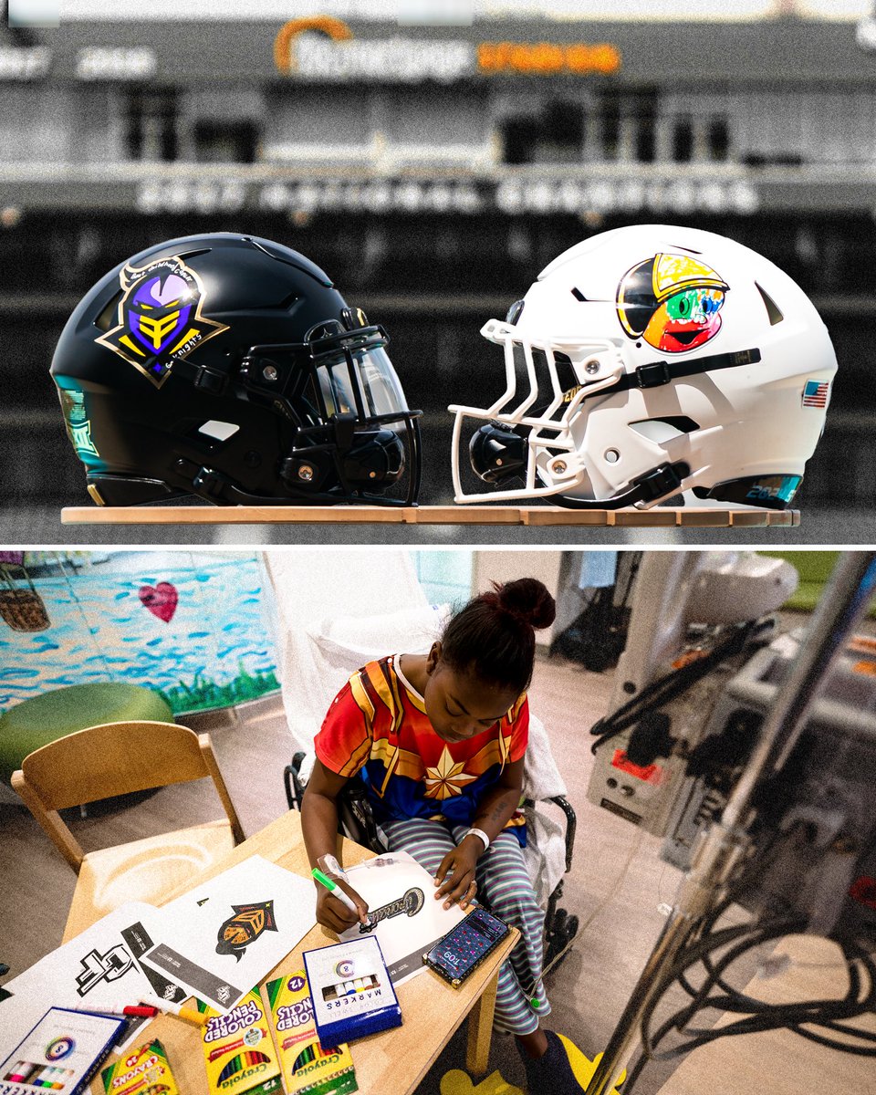 2024 Spring Game Helmets Designed by the pediatric patients at the Orlando Health Arnold Palmer Hospital for Children 🎨 ucfknights.com/FBHelmets