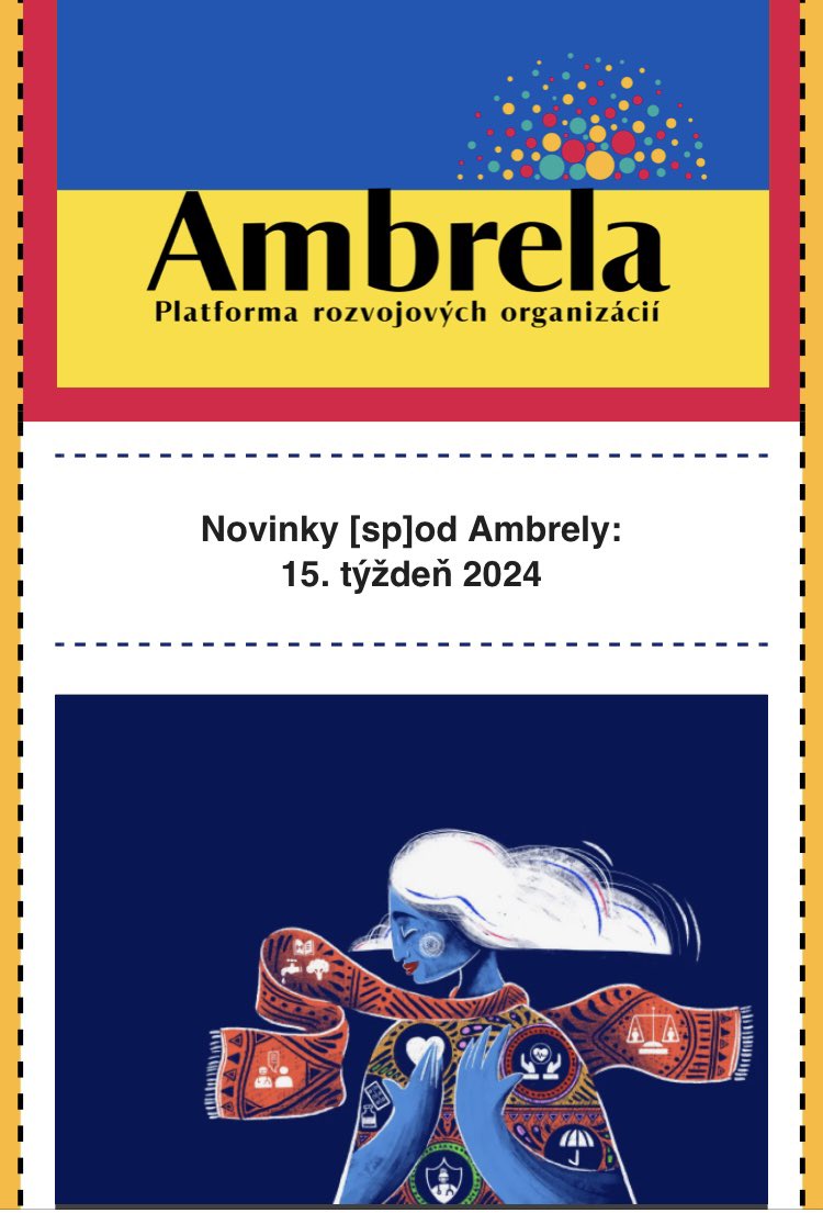 Vyšiel nový #newsletter z dielne platformy #Ambrela – Novinky [sp]od Ambrely. Je o pozvánkach na Pracovné skupiny a #workshopy pre organizácie Ambrely. Vychádza s podporou #SR cez #SlovakAid a #EÚ cez program #StrongerRoots. Viac tu: mailchi.mp/4ead7483b9a7/n… #CSO #aid #oda #odaSR