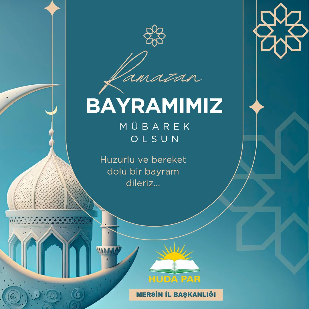 Ramazan Bayramınızı tebrik ediyor, bayramın ülkemiz ve İslam alemine barış, huzur, sağlık ve mutluluk getirmesini temenni ediyoruz. Ramazan Bayramı Mübarek Olsun. #RamazanBayramı 🌙 #EidMubarak #HÜDAPAR #Mersin