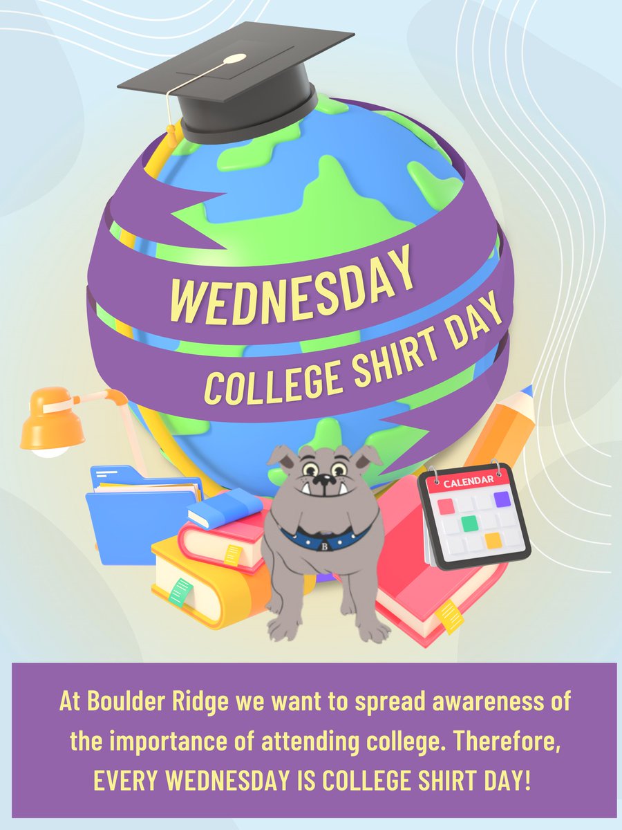 Tomorrow is College Shirt Day! Wear your favorite college shirt every Wednesday!