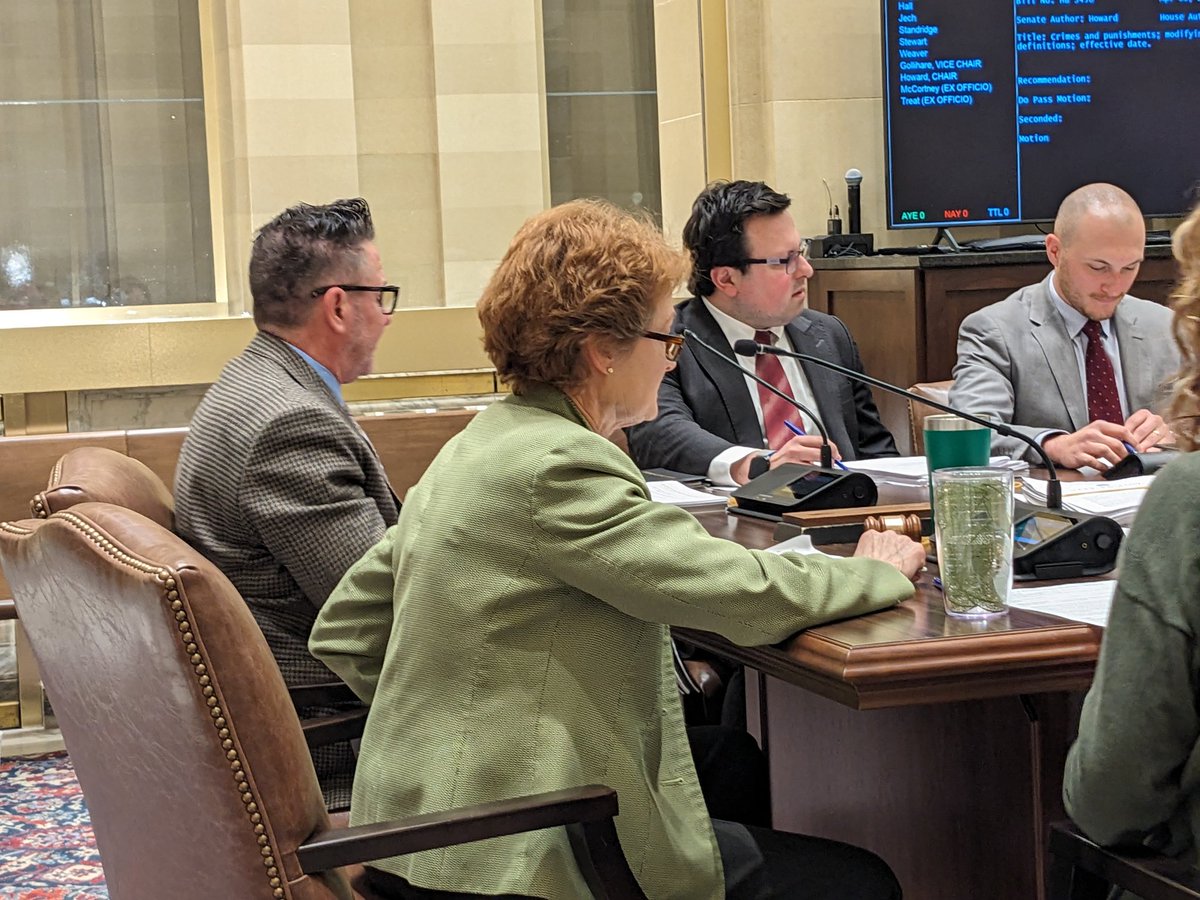 Senate Minority Leader Kay Floyd presiding over one of the final two policy bills being considered by the Senate Judiciary Committee. This is her last bill meeting before terming out later this year.