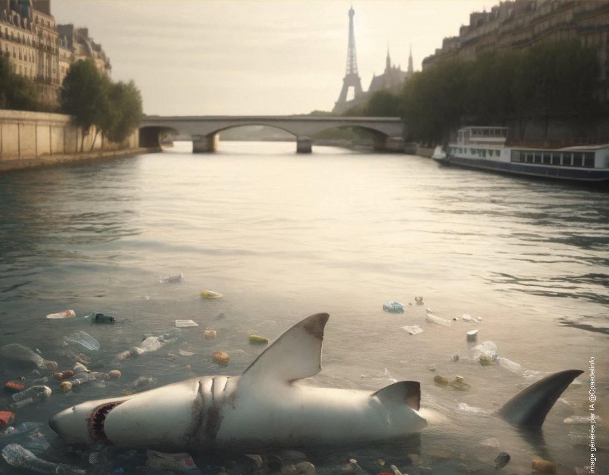Pollution de la Seine : le requin du film de Netflix retrouvé mort. #Paris2024 #AnneHidalgo #SousLaSeine #AIart