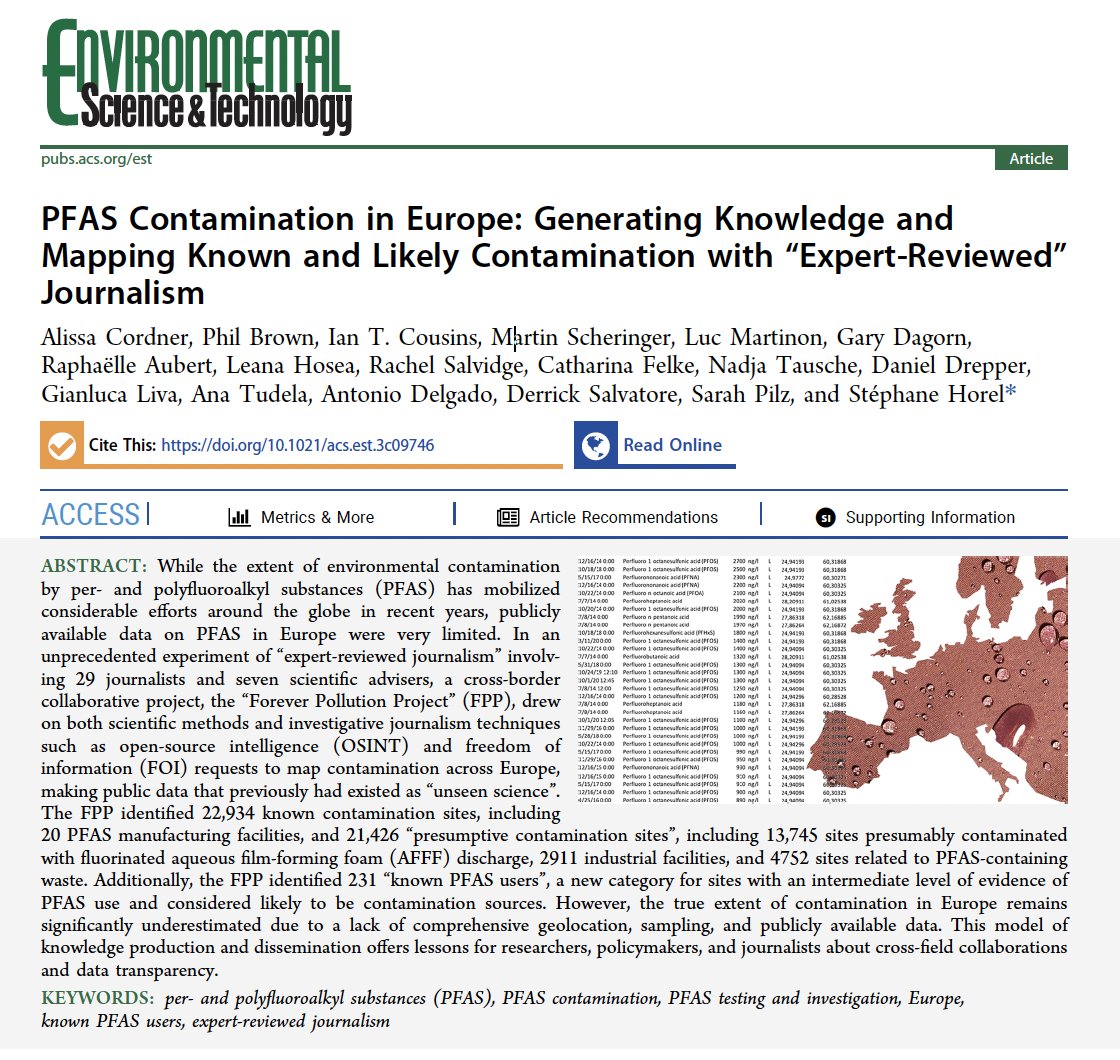 🥁🍳1/4 The #ForeverPollutionProject team is very proud to announce the publication of our scientific article in the high impact factor journal Environmental Science & Technology 
@lemonde @journalismarena @journalismfund #IJ4EU @gijn @EnvSciTech 
pubs.acs.org/doi/full/10.10…