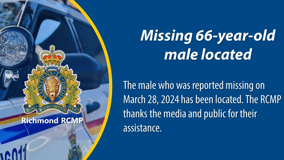 #RichmondBC - Missing 66-year-old male located bit.ly/3xwBoIN