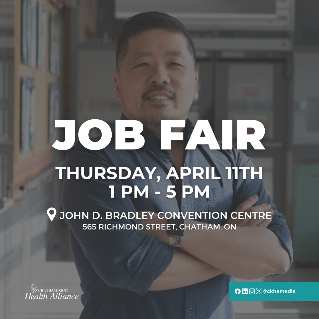 The CKHA Job Fair is happening THIS WEEK on April 11th. We hope to see you there!

📅 April 11th, 2024
📍 John D. Bradley Convention Centre | 565 Richmond Street Chatham, ON
⏰ 1:00 PM - 5:00 PM

 #JobFair #CareerOpportunities