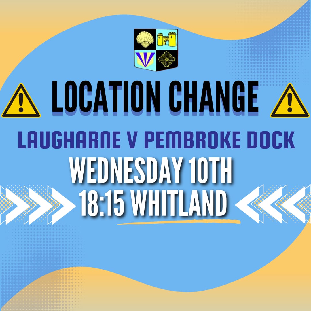 Change in location due to the condition of the pitch at Wooford Park. Thanks to @whitlandrfchome for assisting us in (hopefully) getting this fixture played. 🔵🟡🔵🟡🔵🟡🔵🟡🔵🟡