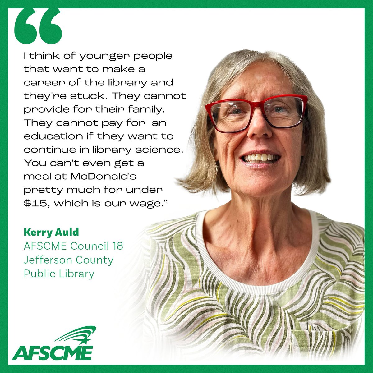 On #NationalLibraryWorkersDay, we speak to Colorado library worker Kerry Auld to find why she joined a union and what being in a union means to workers like her. afsc.me/3QjpKHR