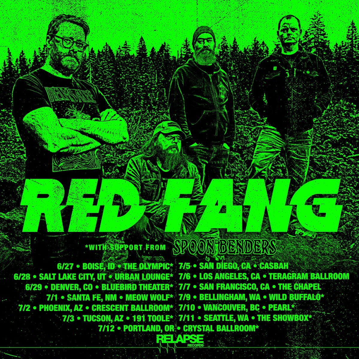 RED FANG Summer headline tour through the West Coast! Select dates with support from @Spoon_Benders. Tickets on sale Friday, April 12 @ 10am local time. redfang.net/live.html