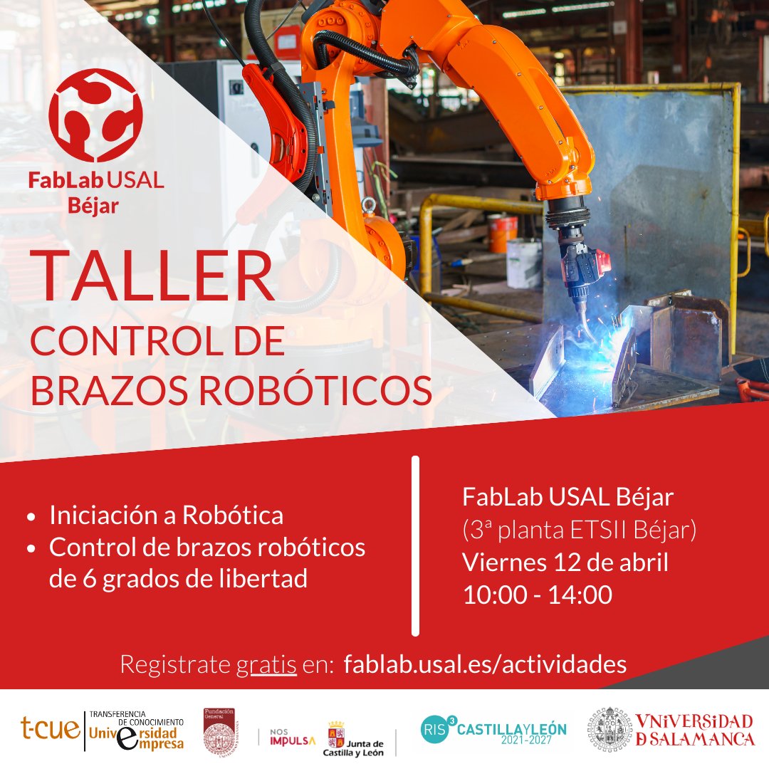 ¡Descubre el fascinante mundo de la robótica con nuestro curso de Iniciación! 🤖💡

📝 forms.gle/G4HVuuq2B2gbmt…
📆 12 abr
⌚ 10-14h
🌐 FabLab USAL Béjar
❗ Portátil propio e instalar software previamente (mandar un mensaje privado)

@etsii_bejar
@fgusal
@fablabusal
@usal