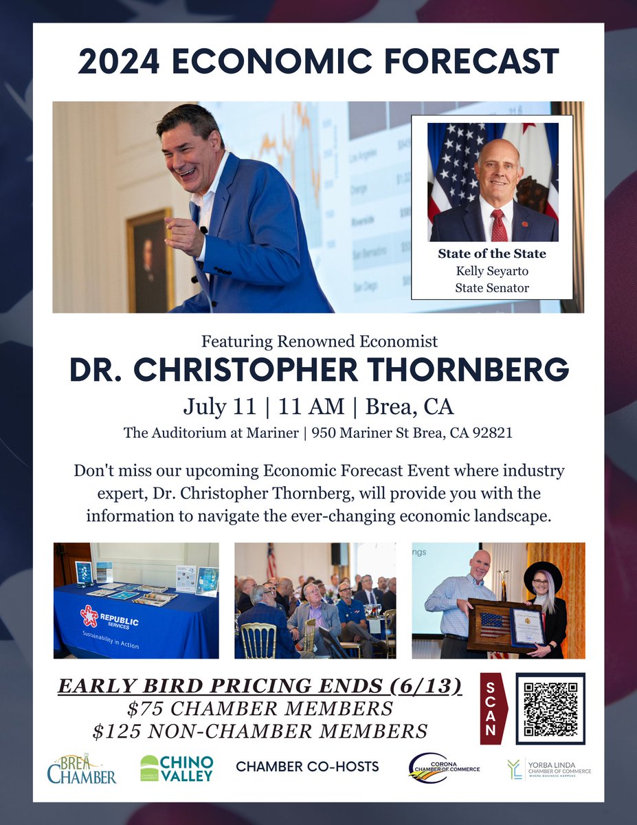 Don't miss out on our Economic Forecast event with Dr. Chris Thornberg on July 11th! 📈💰 Gain valuable insights into economic trends and business vitality. Limited spots available, reserve today: tinyurl.com/econforecast20…! #cvcc #chinovalleychamber #economicdev #EconomicForecast