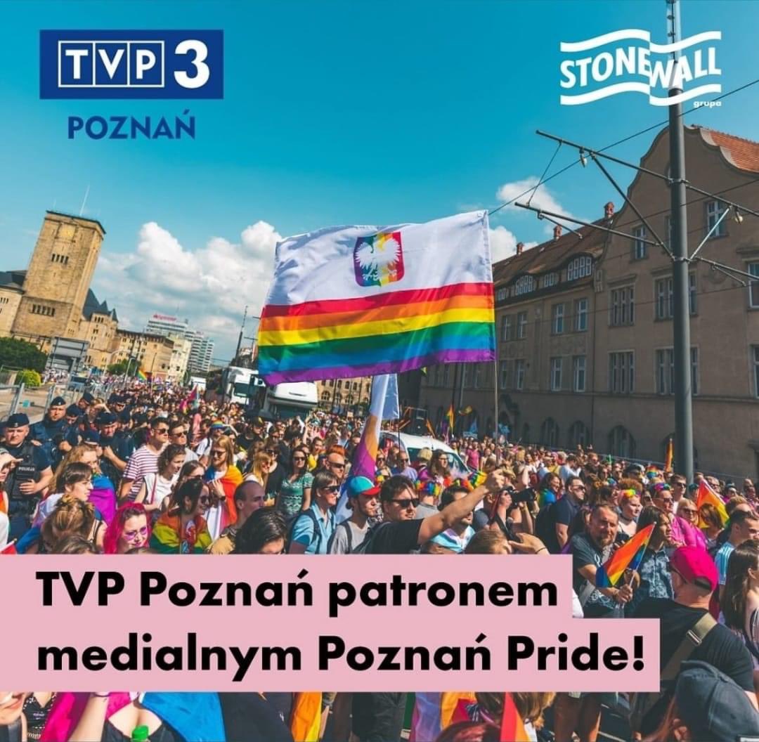 Zaiste dożyliśmy ciekawych czasów 🥸. Brawo @TVP3_Poznan 👏. Czas na więcej otwartych telewizji, w otwartych miastach, w otwartej Polsce 🏳️‍🌈💪. Grafika: @GrupaStonewall