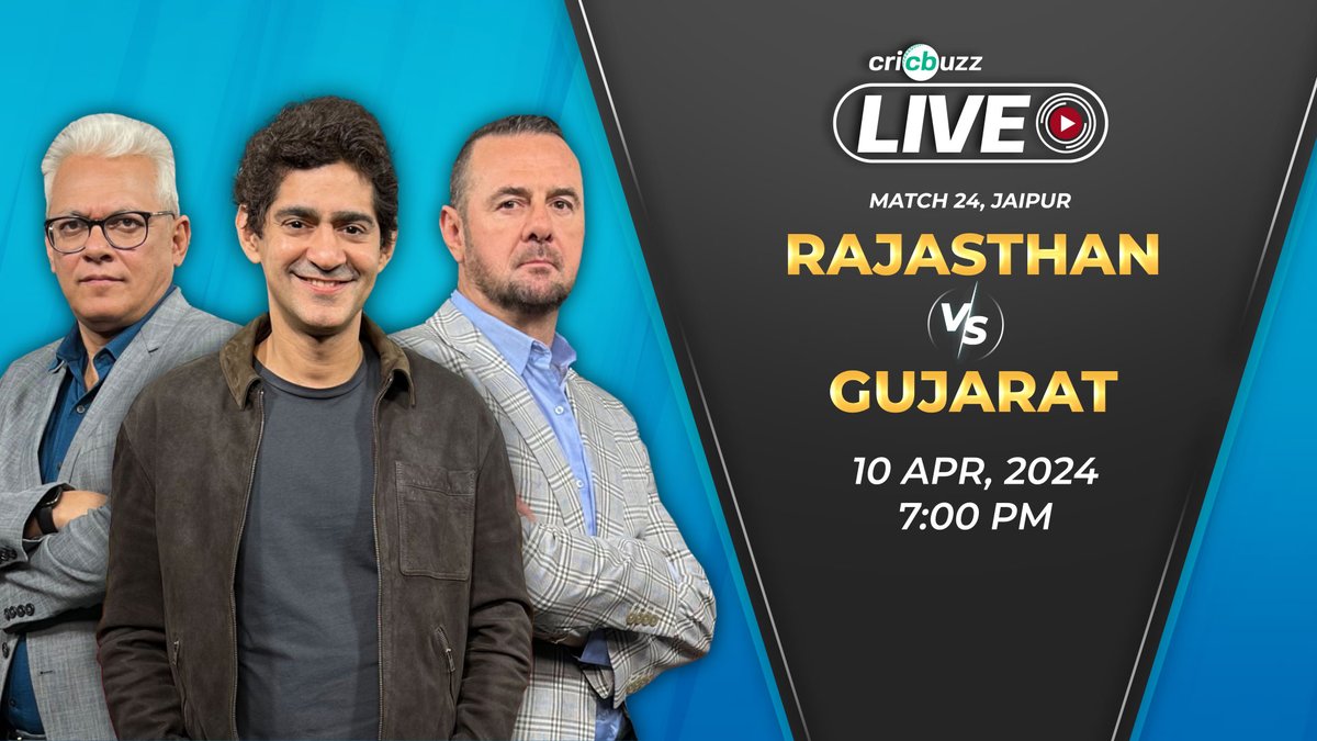 #SanjuSamson v #ShubmanGill 🔥 Can #RR win 5 games on the trot❓ Join Simon Doull, @joybhattacharj & @gauravkapur for all the match analysis, on Cricbuzz Live #IPL2024 #RRvGT