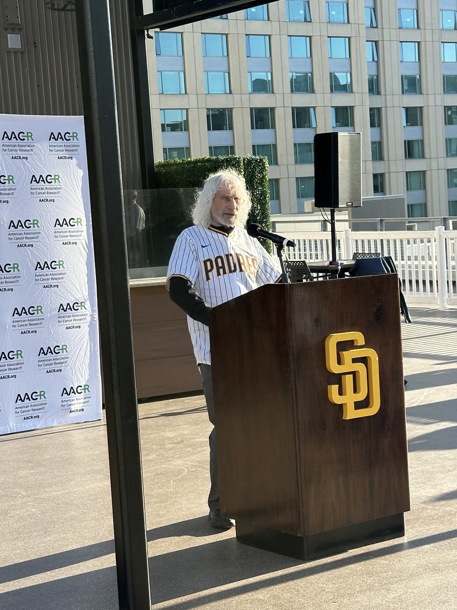 Our ⁦@AACR⁩ Past President Dr. Greenberg gives opening remarks at #AACR 24 #CancerResearch Night ⁦@Padres⁩.