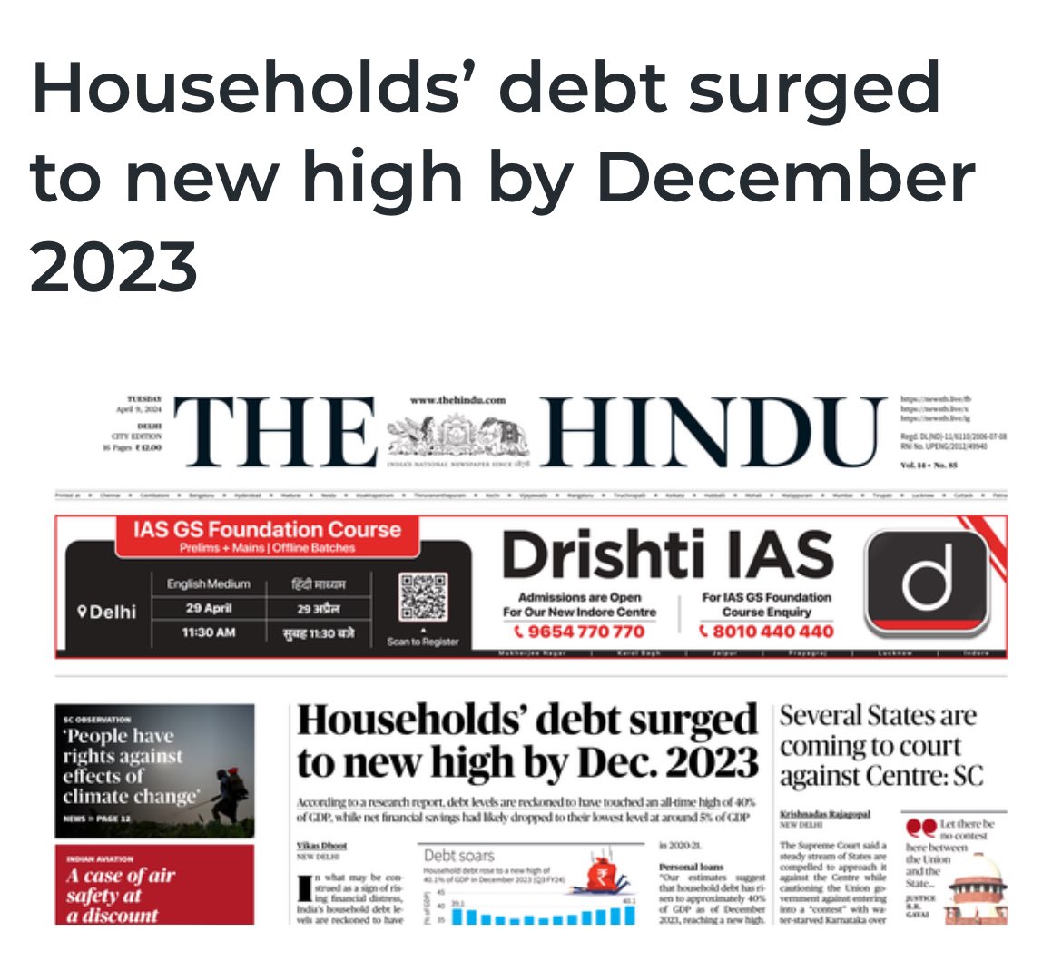 India’s household debt levels have touched an all-time high of 40% of Gross Domestic Product (GDP) by December 2023, a research report from financial services firm Motilal Oswal has said, indicating rising financial distress in the country. At the same time, net financial…