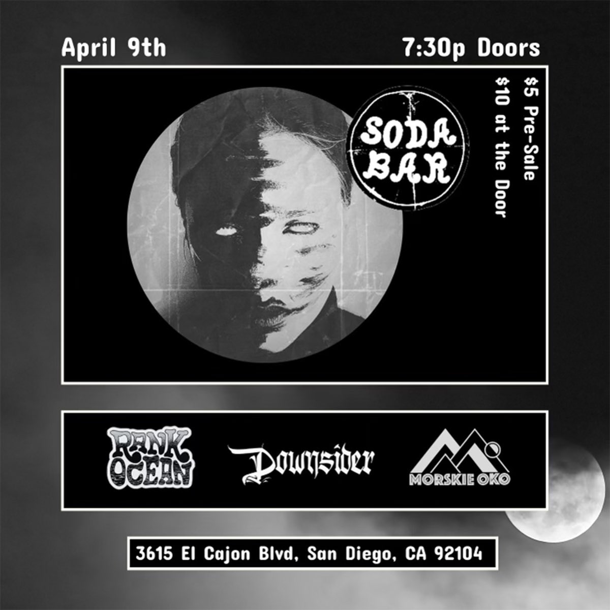 TONIGHT @ Soda Bar – Rank Ocean w/ Downsider, Morskie Oko • Doors 7:30 $10 • 🎟: link.dice.fm/rankocean2024s…