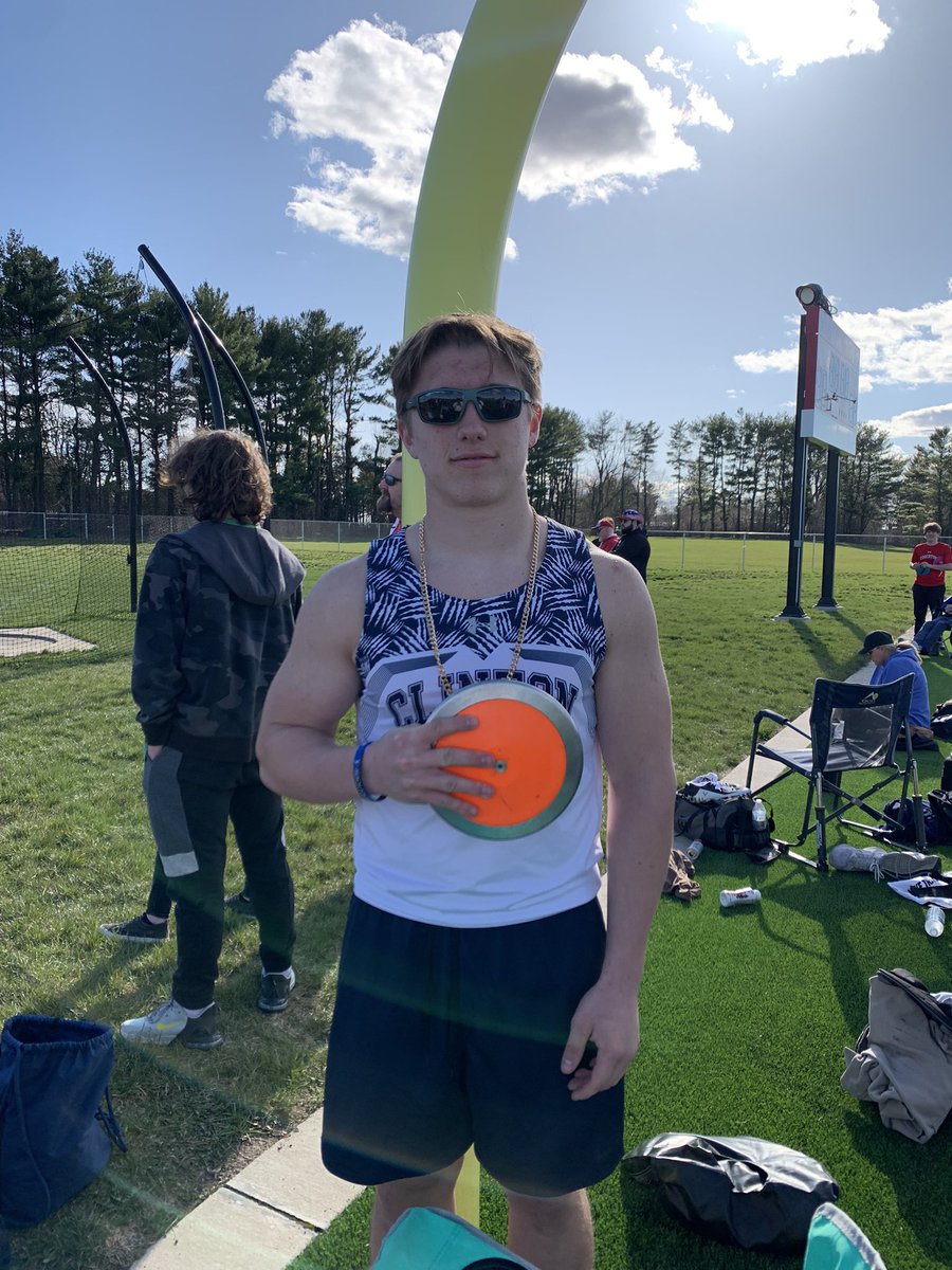 CoachStout32's tweet photo. 4 PR’s in the boys Discus today. Owen taking first place. Evan, Tommy, and Sam with big PR’s too. https://t.co/YTUYgWbmup