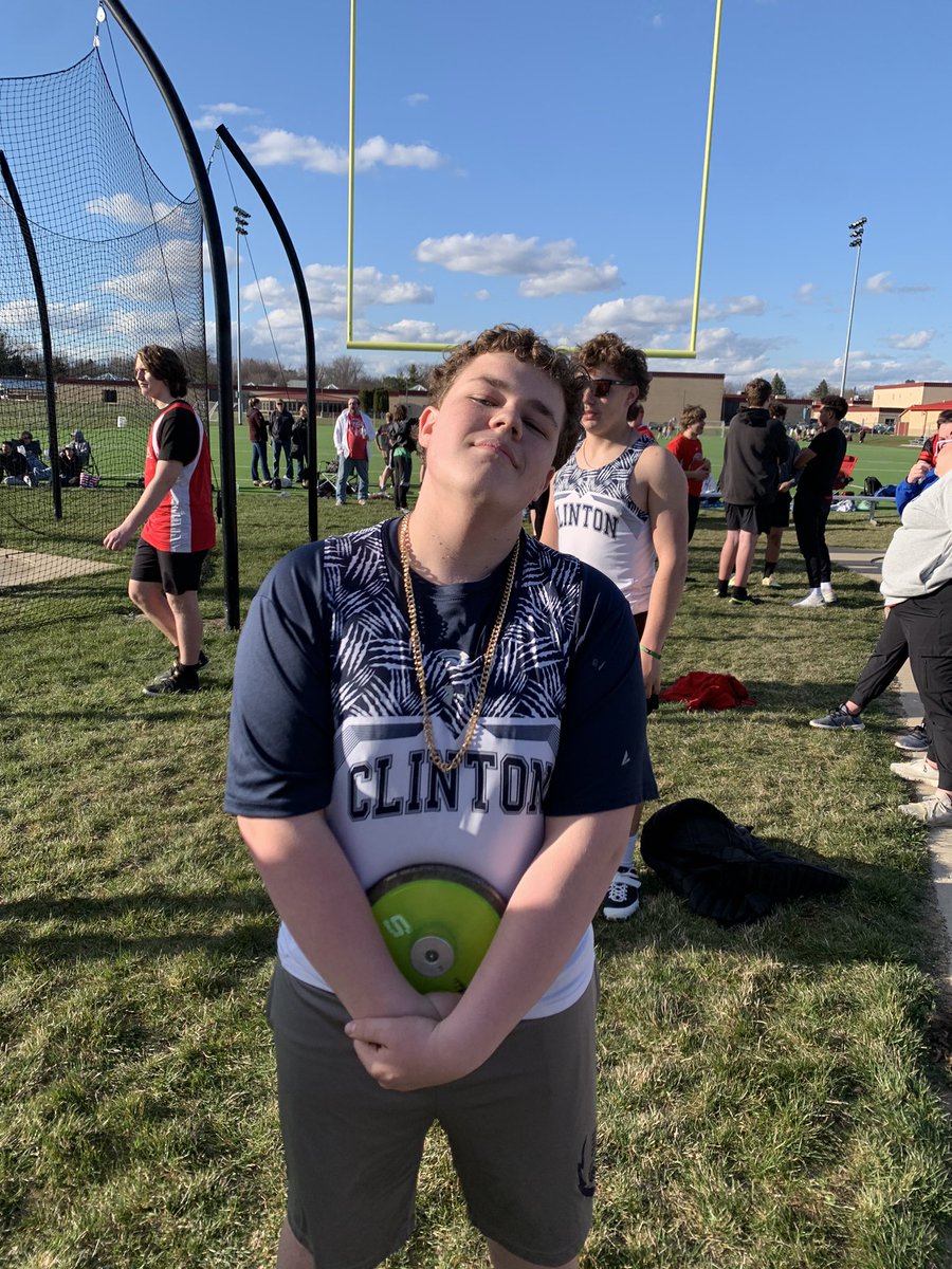 CoachStout32's tweet photo. 4 PR’s in the boys Discus today. Owen taking first place. Evan, Tommy, and Sam with big PR’s too. https://t.co/YTUYgWbmup