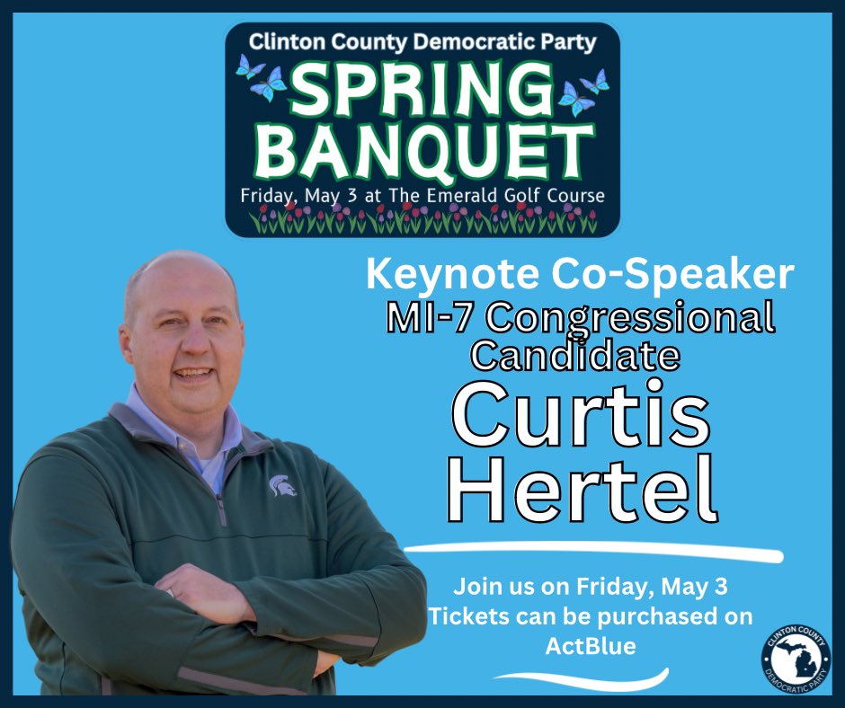 We are excited to announce the second of two Keynote Co-Speakers for our 2024 CCDP Spring Banquet, Congressional Candidate Curtis Hertel!

Join us on Friday, May 3 at The Emerald Golf Course. Tickets can be purchased via ActBlue at secure.actblue.com/donate/ccdpban….