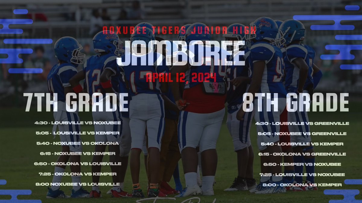 The JH Spring Jamboree will be played Friday, April 12 here in the Tiger Den! 🐅

We look forward to seeing everyone there to support our Junior High Tigers!🏈

#TigerPride #RoadtoSix