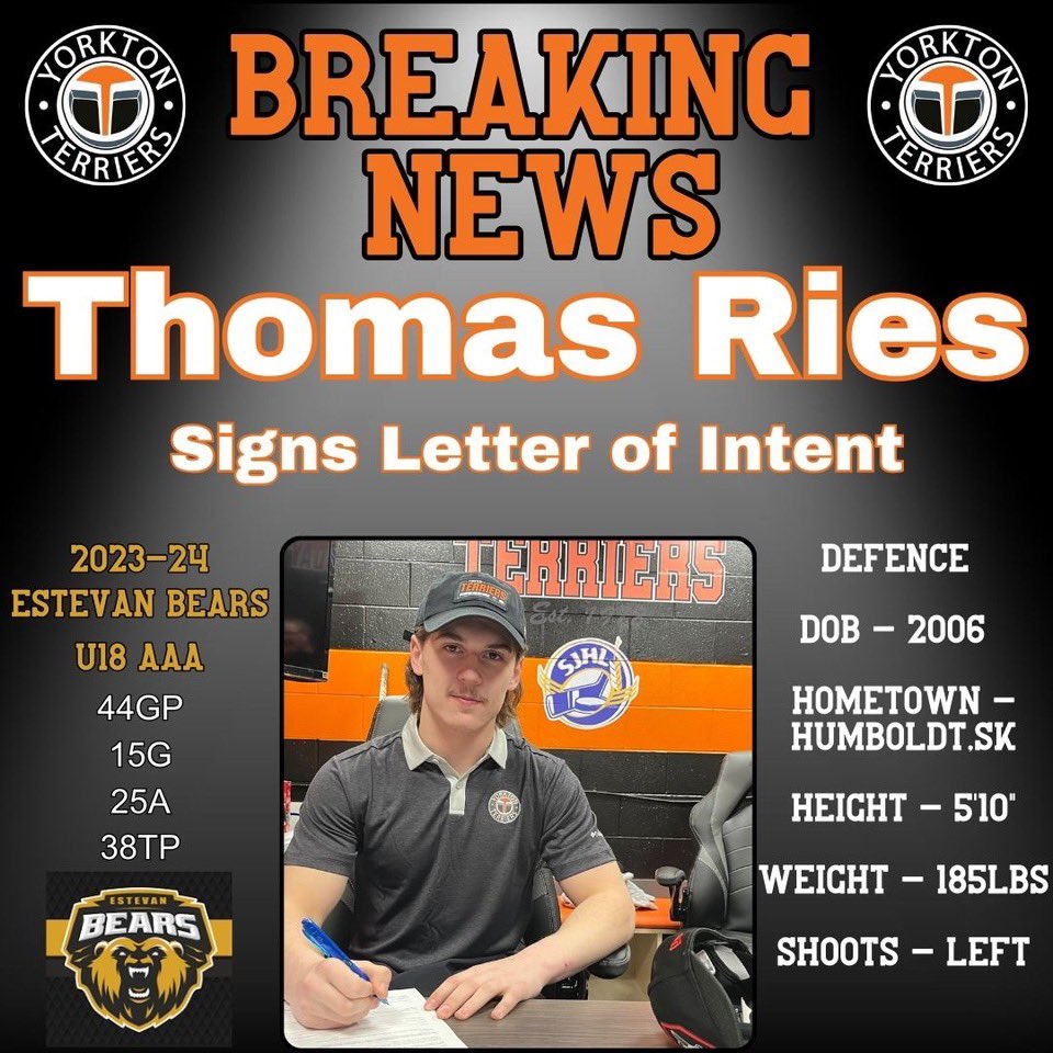 Reis signs Letter of Intent with Terriers!!!!!

Click link for full story

yorktonterriers.com/reis-signs-wit…

#yorktonterriers
#welcomehome
#SJHL
#Terriers4Life