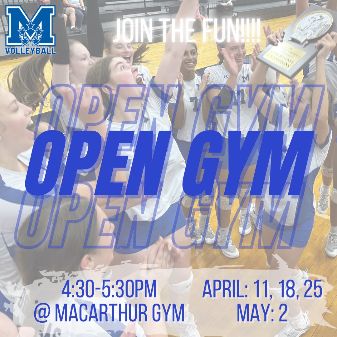 Open gym starts this week and will be every Thursday through May 2nd. All incoming 9th-12th grade female athletes who are attending or will be attending MacArthur are welcome. @PrincipalHDZ @MacBrahmaSports @Driscoll_ath @LadyYearling @BradleyGirlsAth