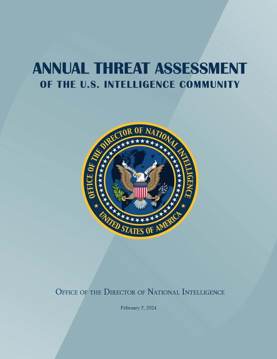 BREAKING: Here's the complete U.S. Intelligence Community's 2024 Annual Threat Assessment- it reveals the most direct and serious dangers facing America next year. Stay informed, stay vigilant.  dni.gov/files/ODNI/doc…   #ThreatAssessment #NationalSecurity #usa #threats