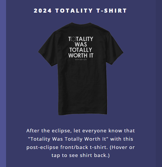Now that the eclipse is over, let everyone know that 'Totality Was Totally Worth It' while supplies last. nationaleclipse.com/store.html (Okay, supplies will last indefinitely. But you're supposed to say that...)