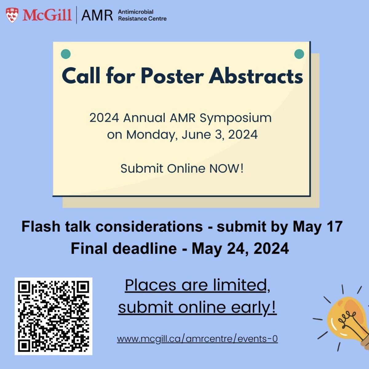 The abstract submission for the 2024 Annual AMR Symposium is now open! Places are limited so submit early at mcgill.ca/amrcentre/even…