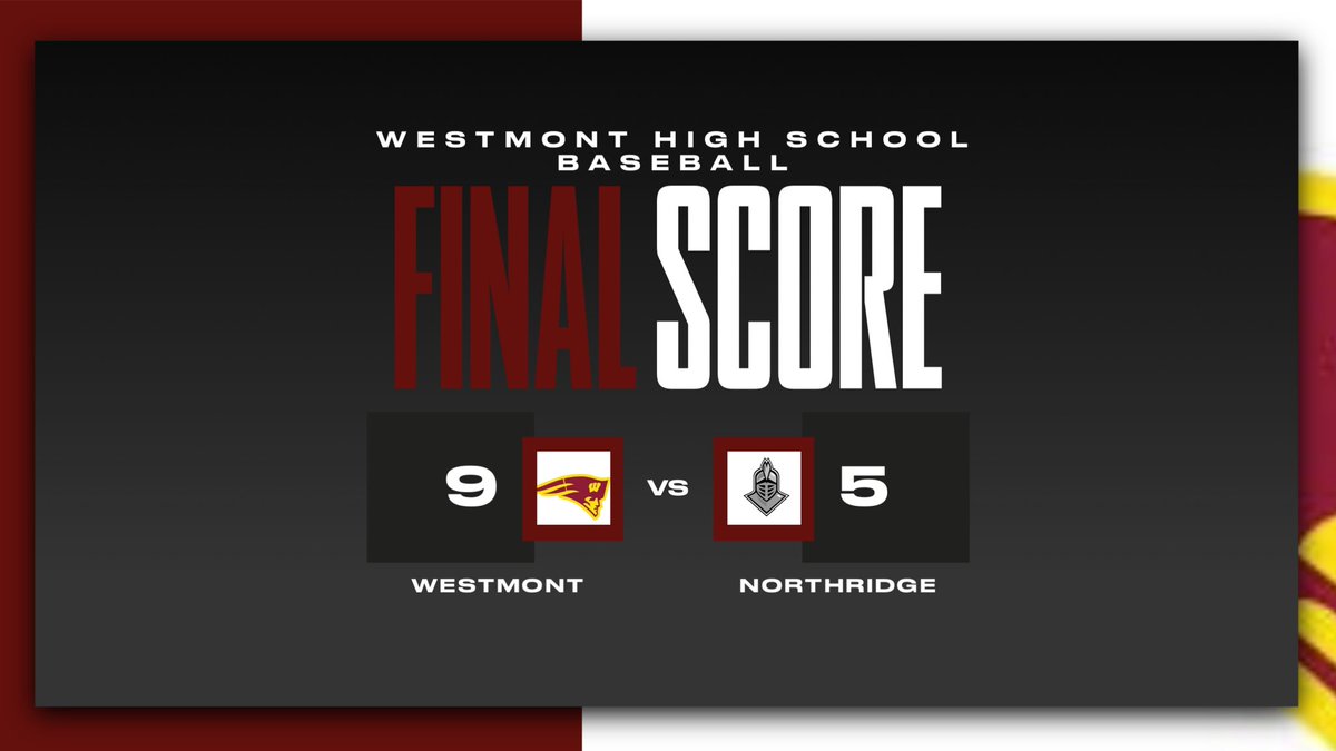 Westmont 9 Niles (Northridge Prep) 5. Westmont improves to 8-2 on the season! Jerry Vasek got the Win on the mound 5 K’s and 3 ER. Lucas Hicks added 4 RBI. Rocco Damato had 3 Hits and 2 RBI. Briggs Templeton had 2 Hits and 2 RBI.
