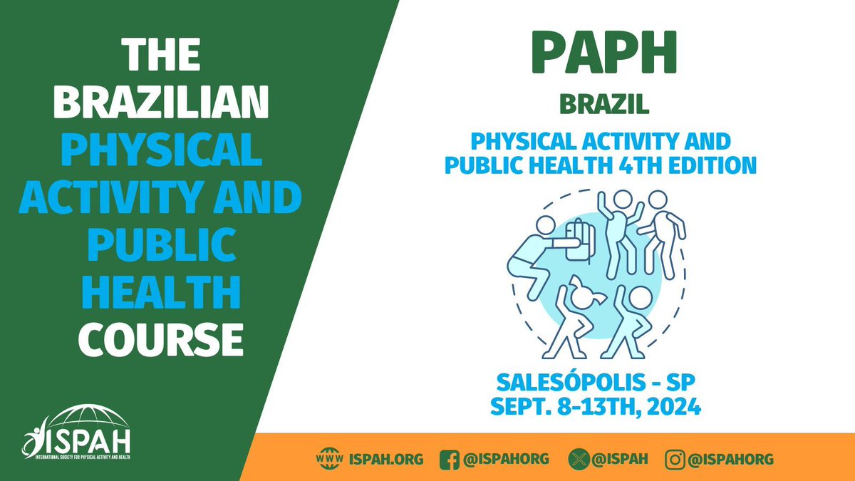 ISPAH (@ispah) on Twitter photo 🇧🇷 4th Physical Activity and Public Health Course - Brazil
👉 This course includes lectures and meetings with experienced academics. It provides PhD students and new faculty members with research and grant-writing skills.
Learn more: 🔗 sbafs.org.br
<a href="/sbafs_br/">Sociedade Brasileira de Atividade Física e Saúde -</a> 🇧🇷 4th Physical Activity and Public Health Course - Brazil
👉 This course includes lectures and meetings with experienced academics. It provides PhD students and new faculty members with research and grant-writing skills.
Learn more: 🔗 sbafs.org.br
<a href="/sbafs_br/">Sociedade Brasileira de Atividade Física e Saúde -</a>