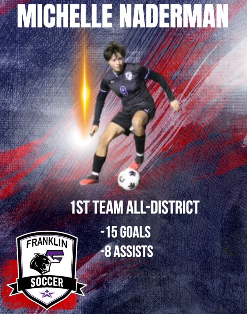 Franklin High School Girl’s Soccer⚽️ (@girlsoccerfhs) on Twitter photo Congratulations to <a href="/MichelleNaderm9/">Michelle Naderman</a> on another great season!! 15 goals is not an easy thing to do in 6A!!…we wish you the best in your collegiate career and keep making us proud!!
<a href="/TXFHSCougars/">Franklin High School</a> <a href="/Fchavezeptimes/">Felix Chavez</a> <a href="/EPISDathletics/">EPISD ATHLETICS</a> Congratulations to <a href="/MichelleNaderm9/">Michelle Naderman</a> on another great season!! 15 goals is not an easy thing to do in 6A!!…we wish you the best in your collegiate career and keep making us proud!!
<a href="/TXFHSCougars/">Franklin High School</a> <a href="/Fchavezeptimes/">Felix Chavez</a> <a href="/EPISDathletics/">EPISD ATHLETICS</a>