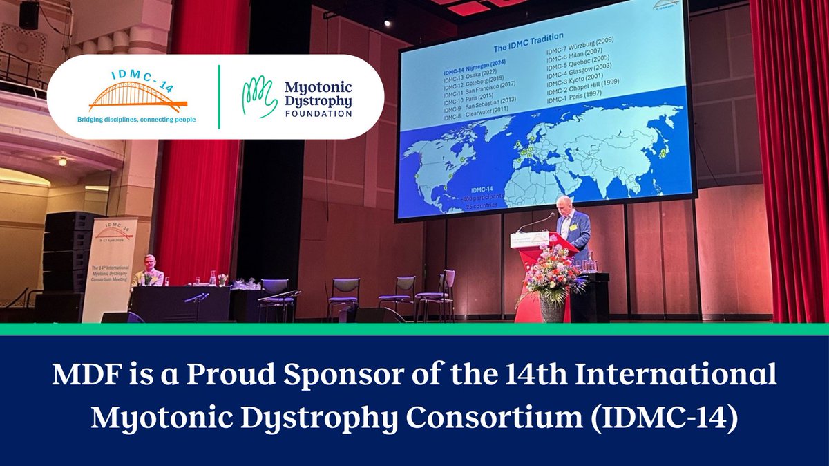 @MyotonicStrong is a proud sponsor of the 14th International Myotonic Dystrophy Consortium #IDMC14! 🔬🌎 We are excited to learn from & connect with the leading #myotonicDystrophy scientists & researchers from around the globe! idmc14.org