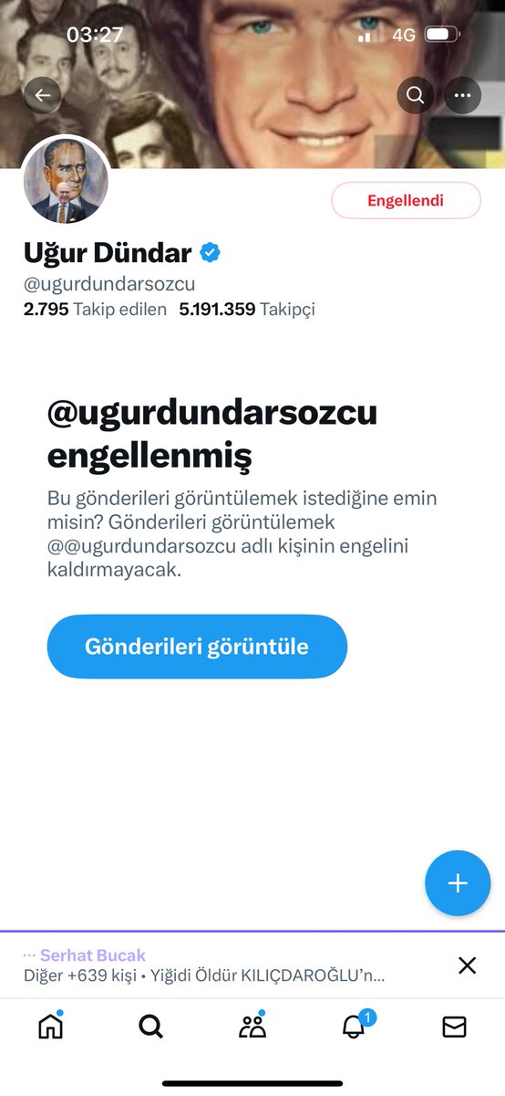 Algı operasyoncusu, gazeteci eskisi @ugurdundarsozcu ‘ı X platformunda engelledim… 👇🏿
