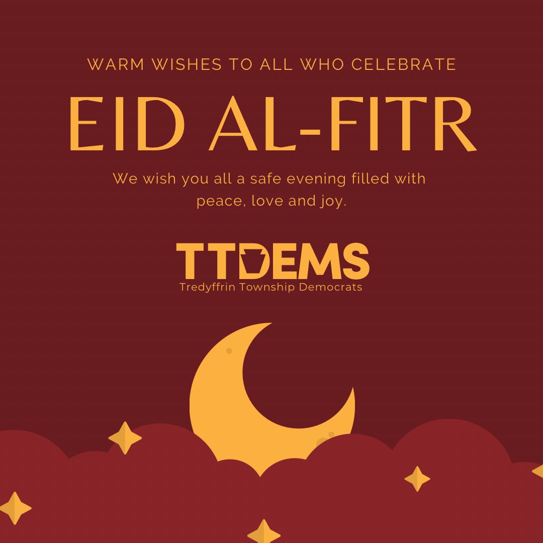 TTDems's tweet photo. Eid Mubarak from Tredyffrin Township Dems! 🌙 Wishing everyone a joyful #Eid filled with love and blessings. May this special day bring happiness to all! #EidMubarak https://t.co/9L8s63wy87