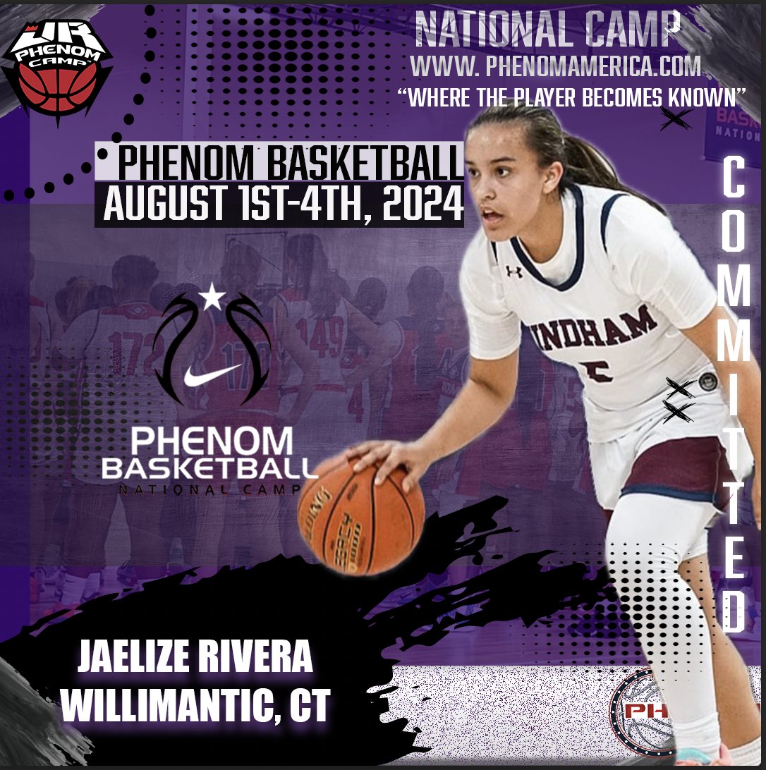 Phenom Basketball is Excited to announce that Jaelize Rivera from Willimantic, Connecticut will be attending the 2024 Phenom National Camp in Orange County, Ca on August 1-4! #Phenomnationalcamp #Jrphenom #Phenom150 #Gatoradepartner #wheretheplayerbecomesknown