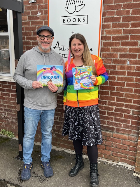 Great book party at @High_Five_Books for Rainbow Science by Artemis Roehrig and Dear Unicorn by Josh Funk. Hooray for #rainbows and #unicorns! @ArtemisRoehrig @joshfunkbooks @JVNLA @StoreyPub #picturebooks @ArianaPhilips