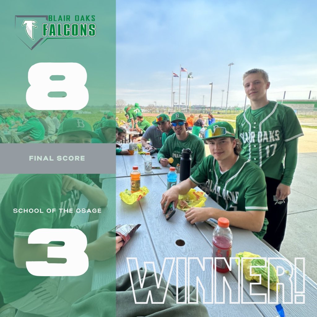 It’s another great day to be a Falcon! 

🙌🏼 Falcons defeat Osage Indians

#shoutouts
@cody_pickett12 - 5 IP | 6 K | 2 BB | 4 H 
@jake_hagner - 4 for 5 ABs getting hit 🎯

#WeAreBlairOaks #baseballseason